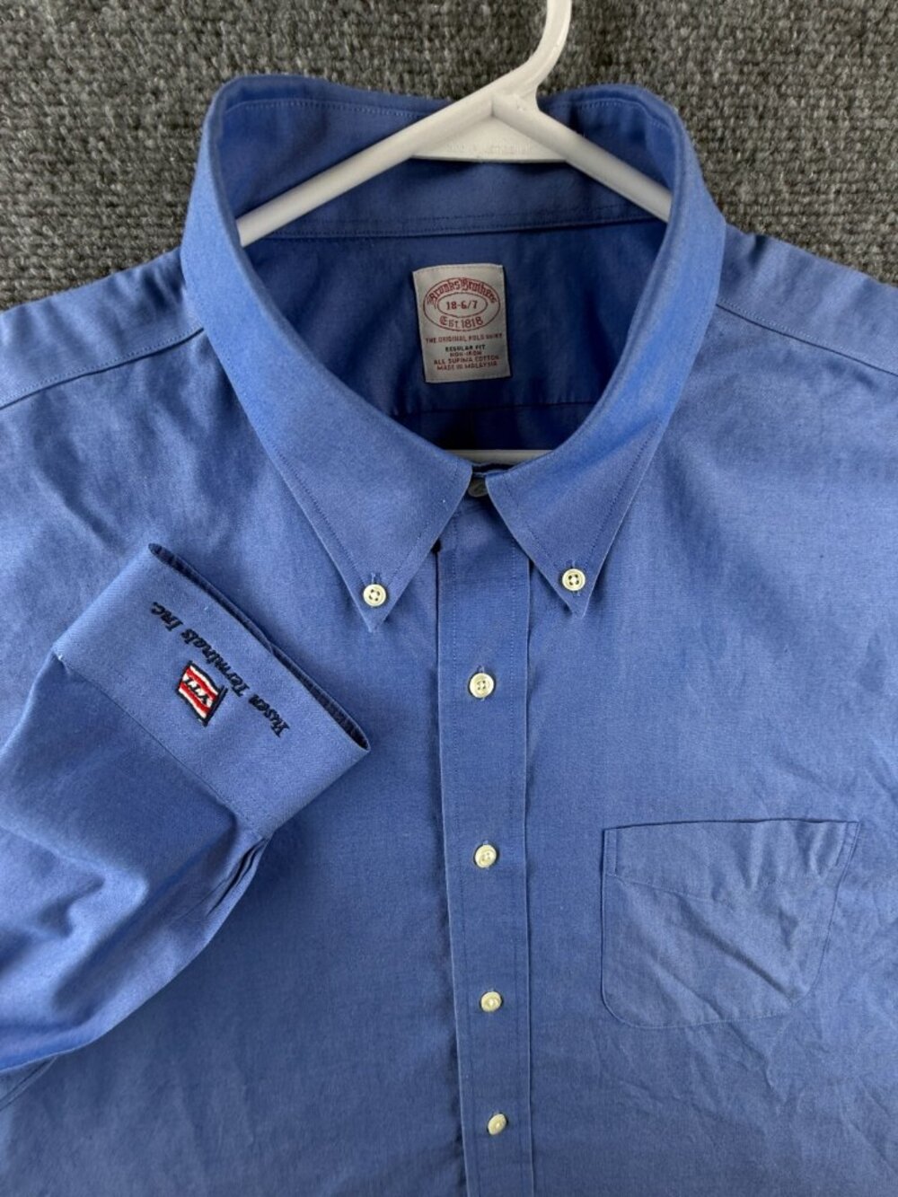 Brooks Brothers Button-Down Cotton Blue Regular 18 6/7 Non-Iron Mens Shirt Adult